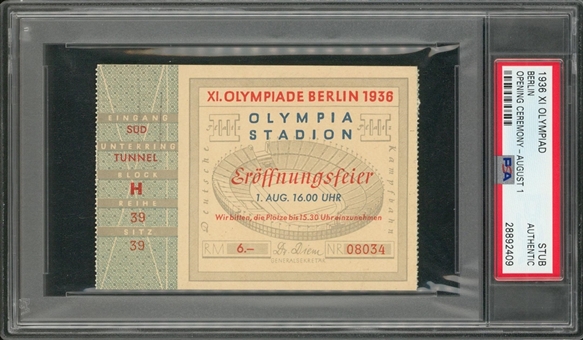 1936 Berlin Summer Olympics Opening Ceremony Ticket - PSA Authentic